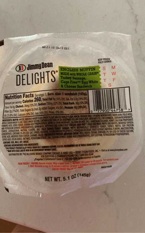 Jimmy Dean Delights English Muffin With Turkey Sausage, Egg White & Cheese Sandwich