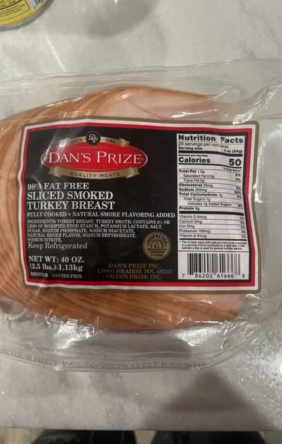 Dan'S Prize 98% Fat Free Sliced Smoked Turkey Breast