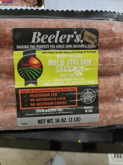 Beeler'S Ready To Cook Mild Italian Sausage