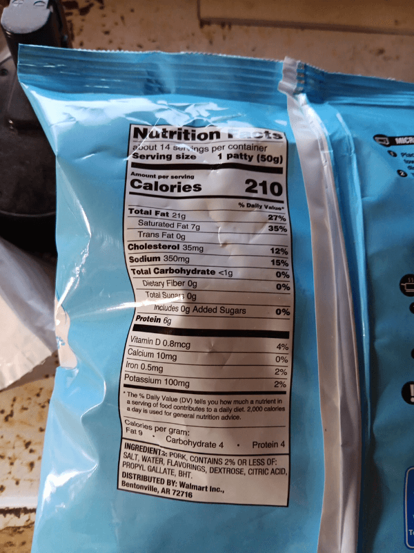 Great Value Fully Cooked Original Pork Sausage Patties