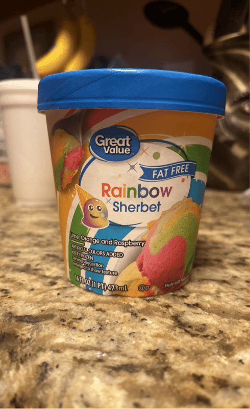 Great Value Fat Free Lime, Orange And Raspberry Rainbow Sherbet