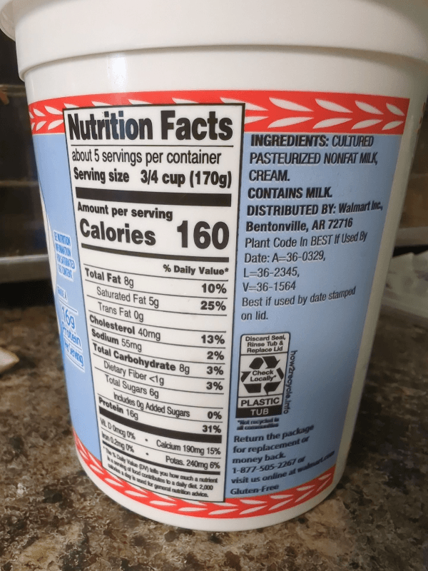 Great Value Whole Milk Greek Plain Yogurt
