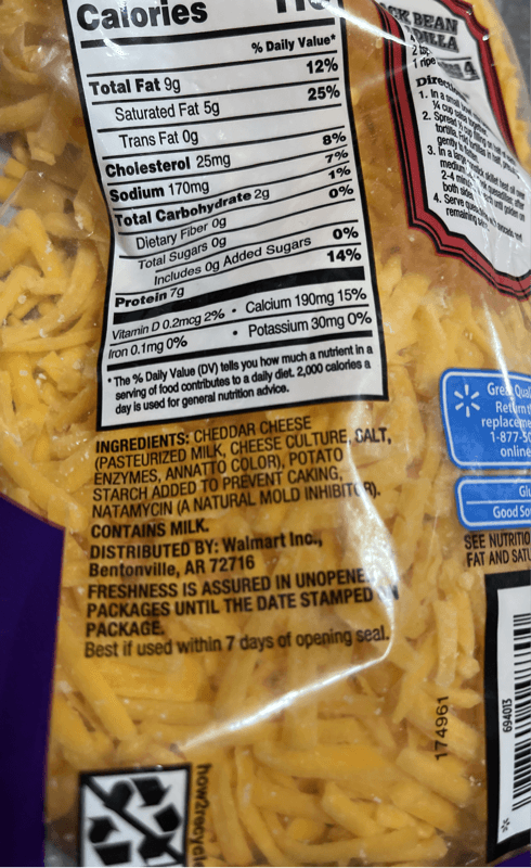 Great Value Shredded Extra Sharp Cheddar Cheese