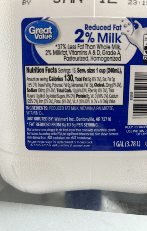 Great Value Reduced Fat 2% Milk