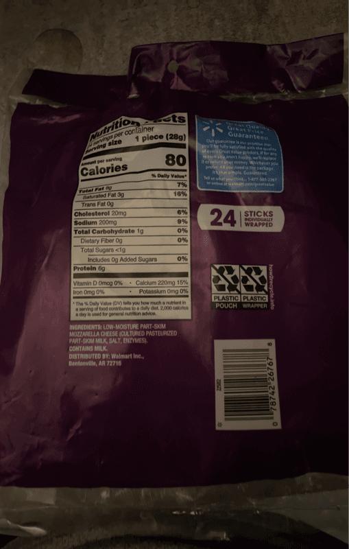 Great Value Low-Moisture Part-Skim Mozzarella String Cheese