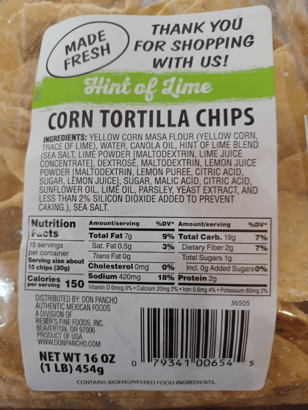 Don Pancho Corn Tortilla Chips Hint Of Lime