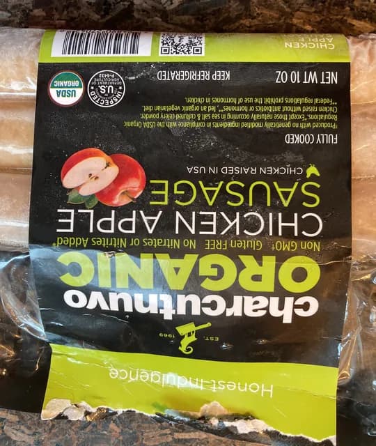 Charcutnuvo Organic Chicken Apple Sausage