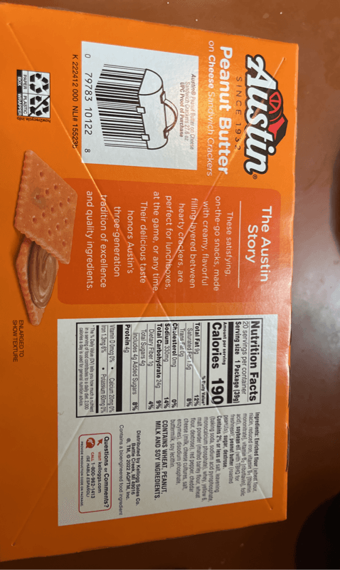 Austin Peanut Butter On Cheese Sandwich Crackers