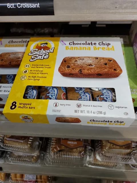 School Safe Chocolate Banana Bread, 8 Wrapped Muffin Bars
