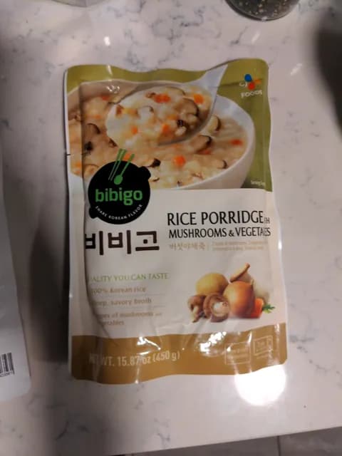 Cj Foods Bibigo Rice Porridge With Mushrooms & Vegetables