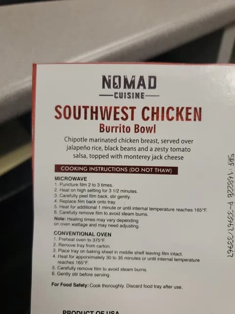Nomad Cuisine Southwest Chicken Burrito Bowl