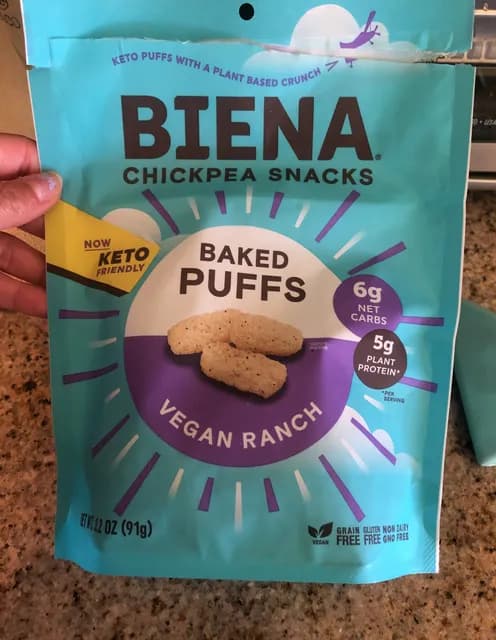 Biena Chickpea Snacks Vegan Ranch Baked Puffs