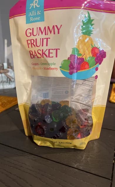 Alli & Rose Gummy Fruit Basket Grapes, Green Apple, Pineapple, Strawberry