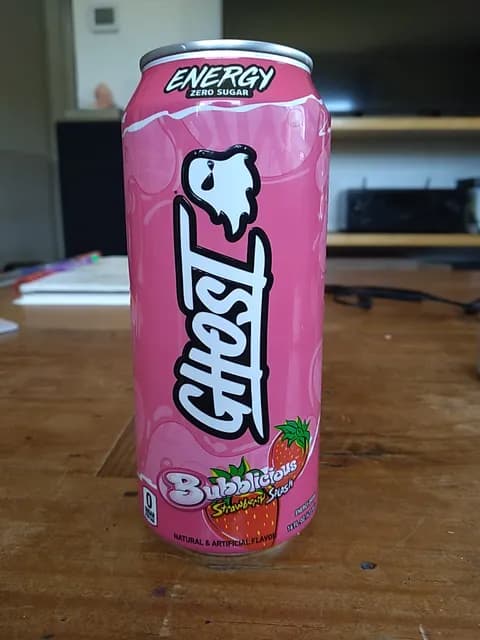 Ghost Zero Sugar Energy Drink, Bubblicious Strawberry Splash Flavor