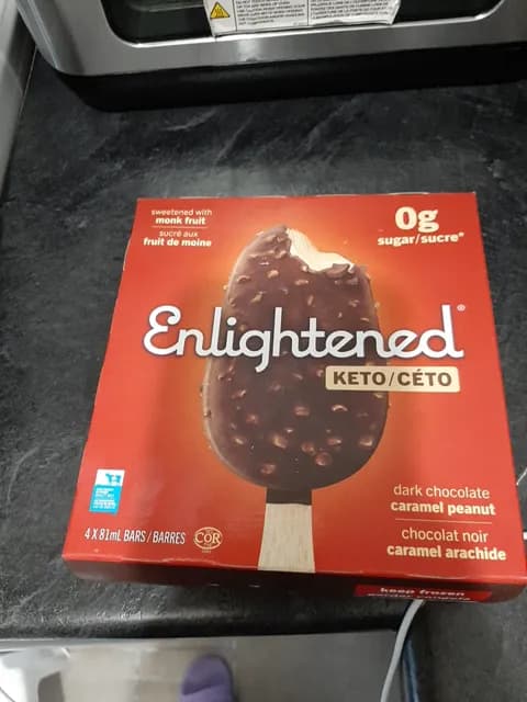 Enlightened Keto Dark Chocolate Caramel Peanut Ice Cream Bars