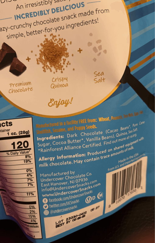 Undercover Chocolate Quinoa Crisps Dark Chocolate + Sea Salt