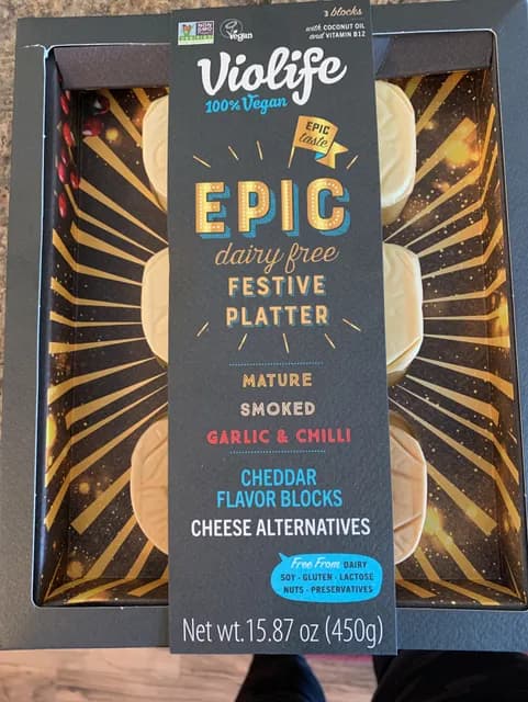 Violife 100% Vegan Epic Dairy Free Festive Platter Cheddar Flavor Blocks Cheese Alternatives