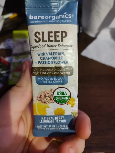 Bareorganics Sleep Superfood Water Enhancer With Valerian, Chamomile + Passionflower Natural Berry Lemonade Flavor