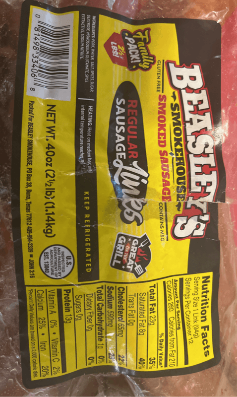 Beasley'S Smokehouse Smoked Sausage Regular Sausage Links