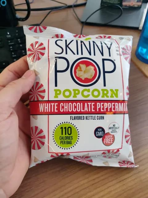 Skinny Pop Popcorn White Chocolate Peppermint Flavored Kettle Corn
