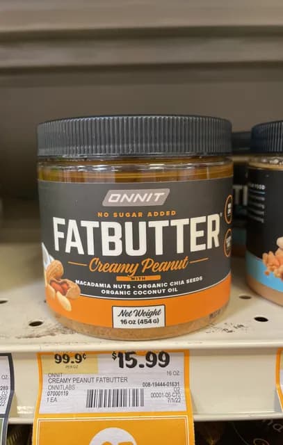 Onnit No Sugar Added Creamy Peanut Fatbutter