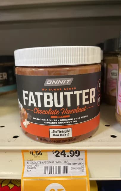Onnit No Sugar Added Chocolate Hazelnut Fatbutter