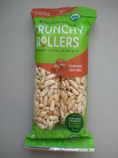 Friendly Grains Crunchy Rollers Organic Puffed Brown Rice Caramel Sea Salt