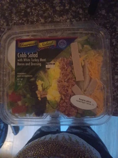 Gourmet Salad Cobb Salad With White Turkey Meat, Bacon And Dressing