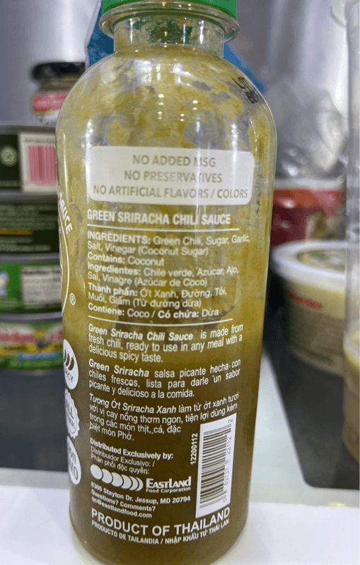 Three Mountains Brand Green Sriracha Chili Sauce