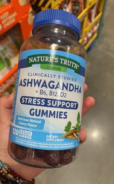 Nature'S Truth Vitamins Natural Cherry Flavor Ashwagandha + B6, B12, D2 Stress Support Gummies 120 Vegan Gummies