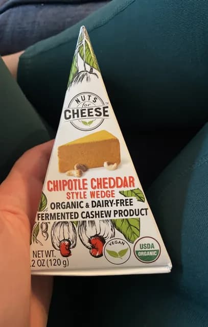 Nuts For Cheese Organic & Dairy-Free Fermented Cashew Product Chipotle Cheddar Style Wedge
