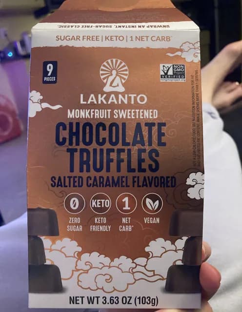 Lakanto Monkfruit Sweetened Chocolate Truffles Salted Caramel Flavored
