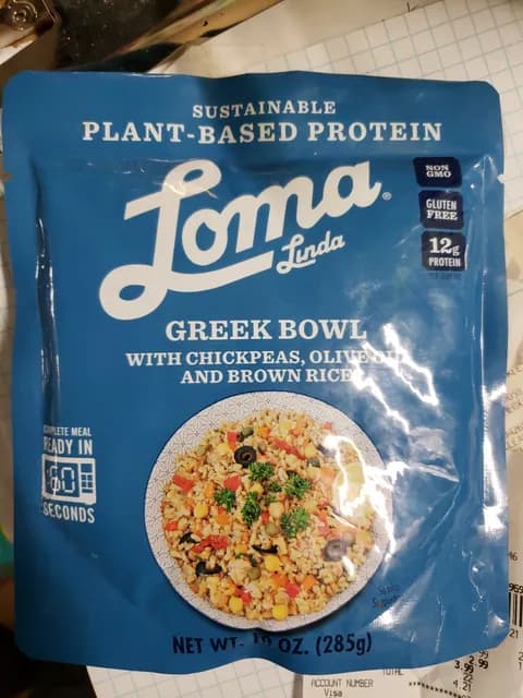 Loma Linda Greek Bowl With Chickpeas, Olive Oil And Brown Rice