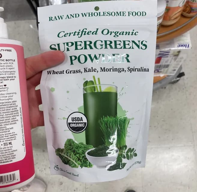 Certified Organic Supergreens Powder Wheat Grass, Kale, Moringa, Spirulina