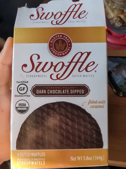 Swoffle Gluten Free Caramel Filled Dark Chocolate Dipped Dutch Waffles