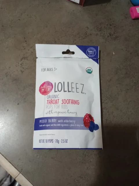 Lolleez Organic Throat Soothing Pops For Kids With Organic Honey Mixed Berry With Elderberry