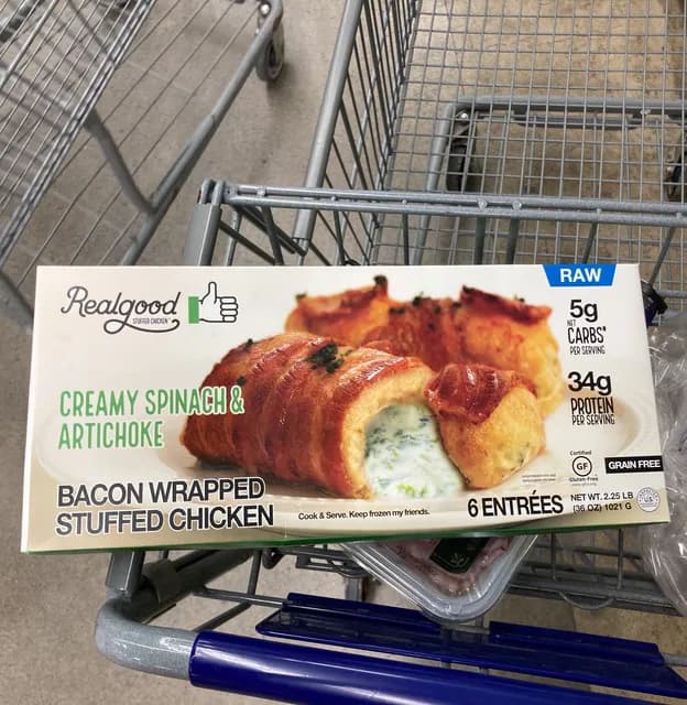 Realgood Creamy Spinach & Artichoke Bacon Wrapped Stuffed Chicken