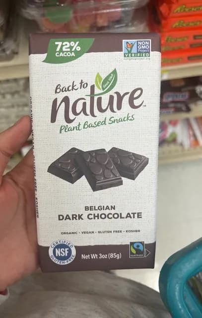 Back To Nature Plant Based Snacks Belgian Dark Chocolate