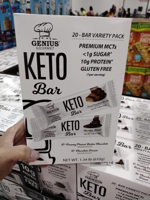 Genius Gourmet Keto Bar 10-Creamy Peanut Butter Chocolate 10-Chocolate Dream
