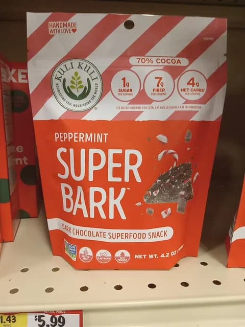 Kuli Kuli Peppermint Superbark Dark Chocolate Superfood Snack