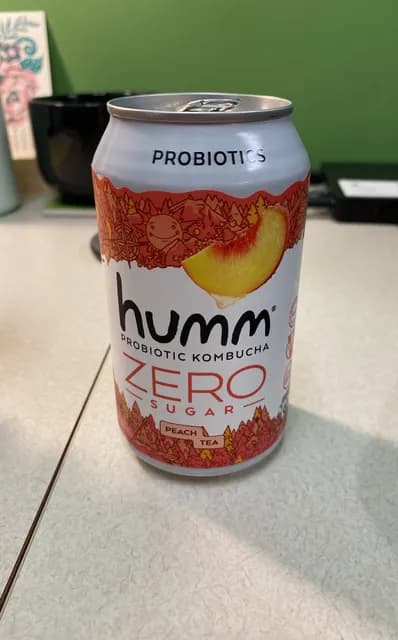 Humm Probiotic Kombucha Zero Sugar Peach Tea