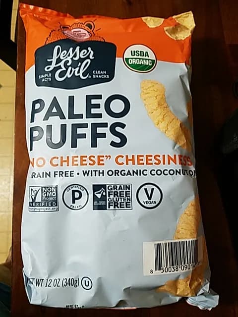 Lesserevil "No Cheese" Cheesiness Organic Paleo Puffs