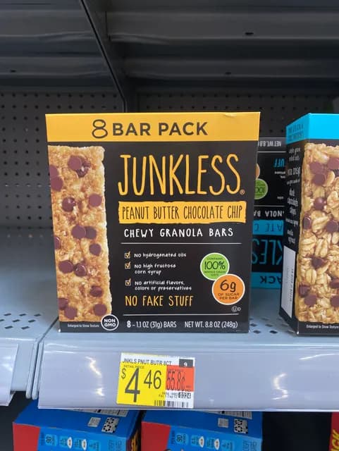 Junkless Peanut Butter Chocolate Chip Chewy Granola Bars