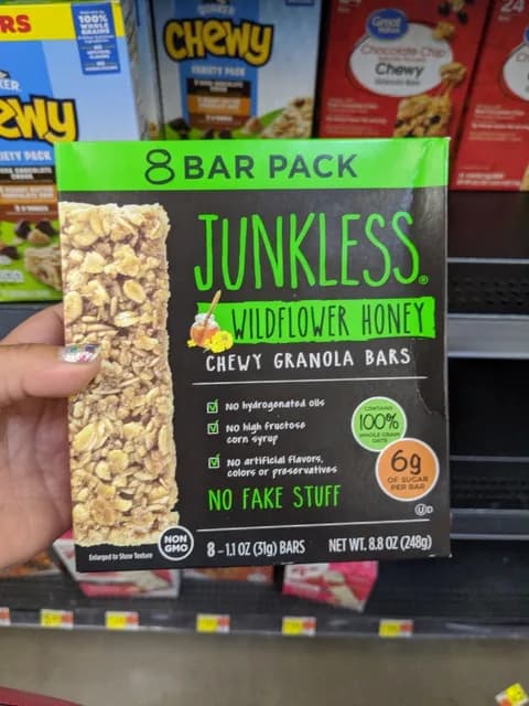 Junkless Wildflower Honey Chewy Granola Bars 8 Bar