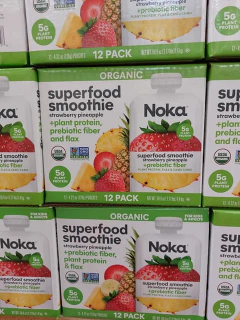 Noka Superfood Smoothie Strawberry Pineapple +Prebiotic Fiber Plant Protein, Flax & Camu Camu