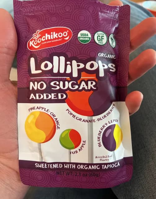 Koochikoo Organic Lollipops No Sugar Added Assorted Fruit Flavors