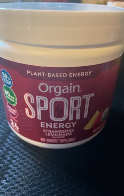 Orgain Sport Energy Strawberry Lemonade Flavored Pre-Workout Supplement