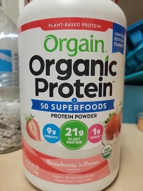 Orgain 50 Superfoods Organic Protein Powder, Strawberries 'N Cream Flavor