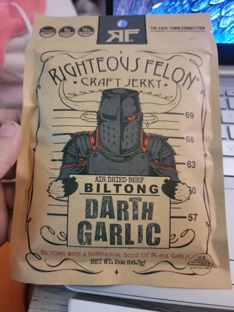 Righteous Felon Craft Jerky Air Dried Beef Biltong Darth Garlic