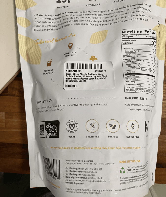 Sprout Living Simple Sunflower Seed Protein Powder